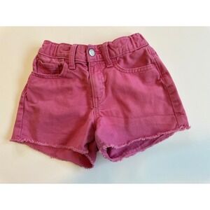 Old Navy Girls Pink Denim Cut Off Shorts Frayed Hem Elastic High Waisted Size 8